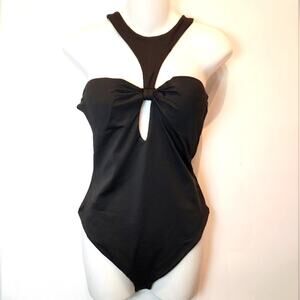 Black Halter Style Swimsuit Zipper Back 284 Womens Size‎ L